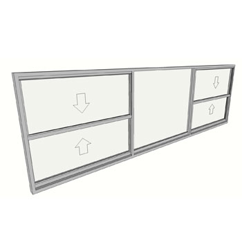 900 x 3010 3 Light Double Hung Window